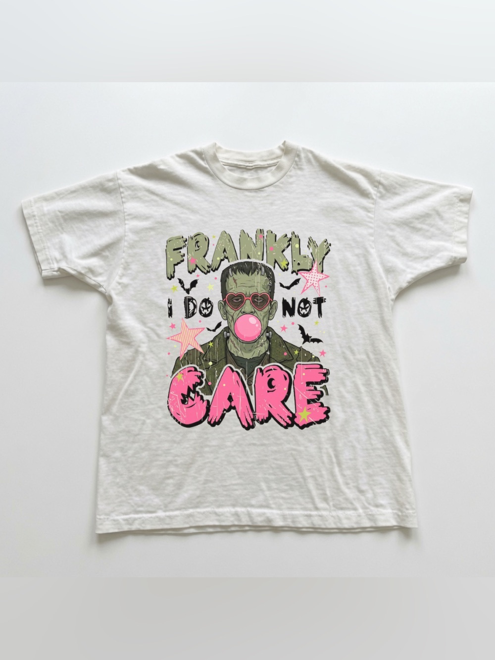 Frankenstein Frankly I Do Not Care Halloween White Pastel Goth Graphic T-Shirt
